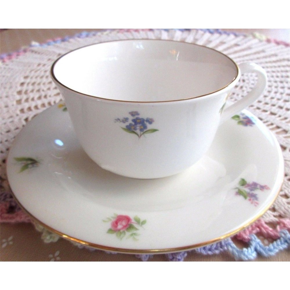 Vintage Staffordshire Cup Saucer White Mini Floral